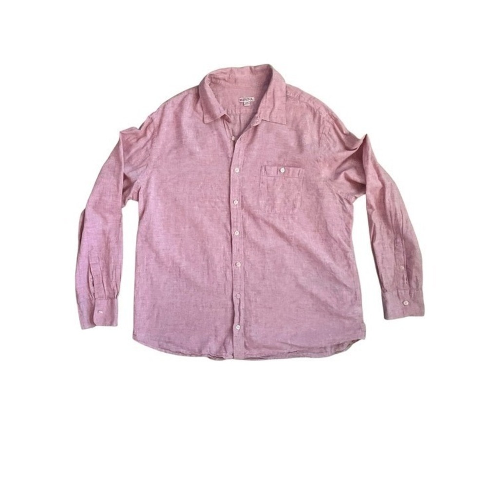 Merona Mens 2XL Linen Blend Long Sleeve Buttondown Shirt‎ Pink Preppy Coastal